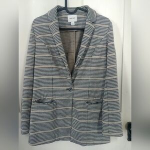 Nine West Women's Plaid Checkered Blazer White Black Tan Size XS Corpcore (D)